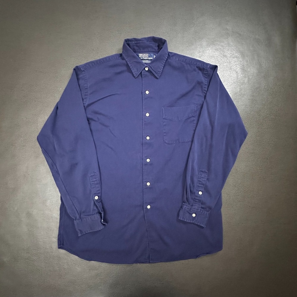 Vintage Polo Ralph Lauren Marlowe Shirt Mens Large Blue Silk Cotton Old Money